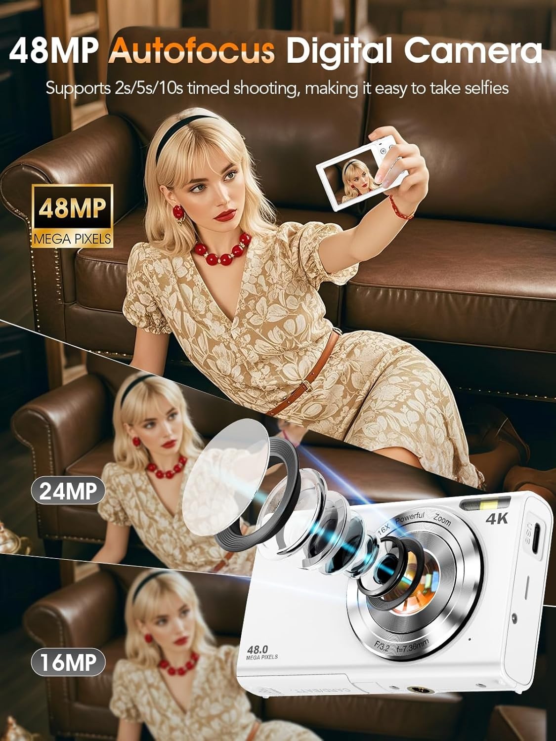 4K 48MP Digital Camera Autofocus Zoom Camera w 32GB & Batteries