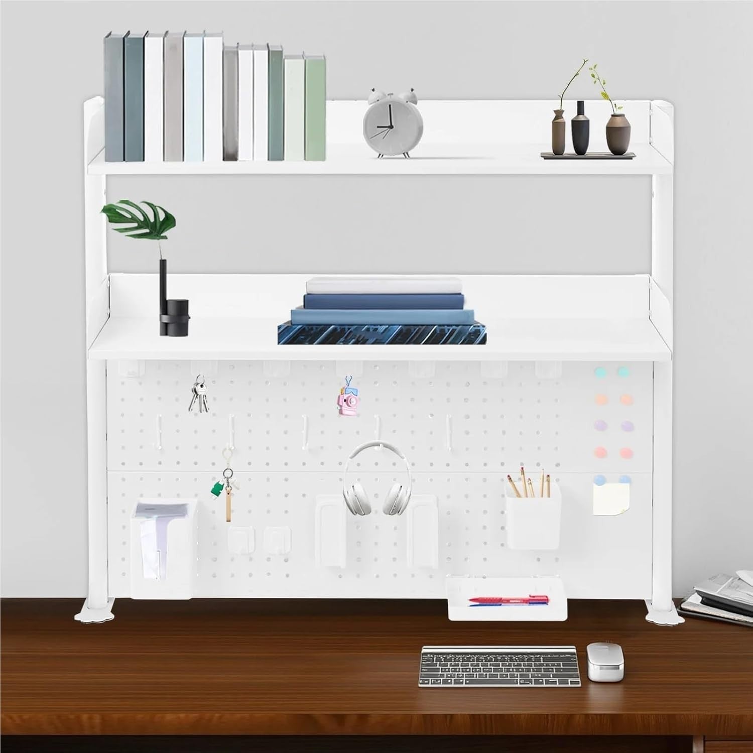 Clamp-On Desk Shelf 2-Tier Pegboard Adjustable Desktop Organizer White