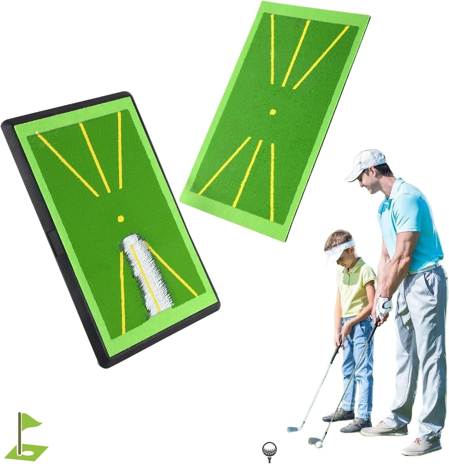 Golf Swing Mat 2 Pack Practice Hitting Mat with Anti Slip Base