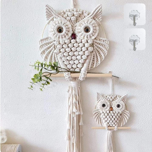 2PCS Owl Macrame Wall Hanging 65x30cm Boho Woven Tapestry