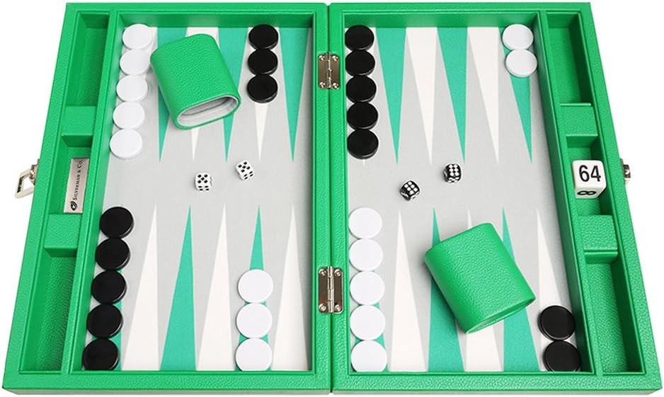 13” Travel Backgammon Set Premium Faux Leather Case Portable Board Game