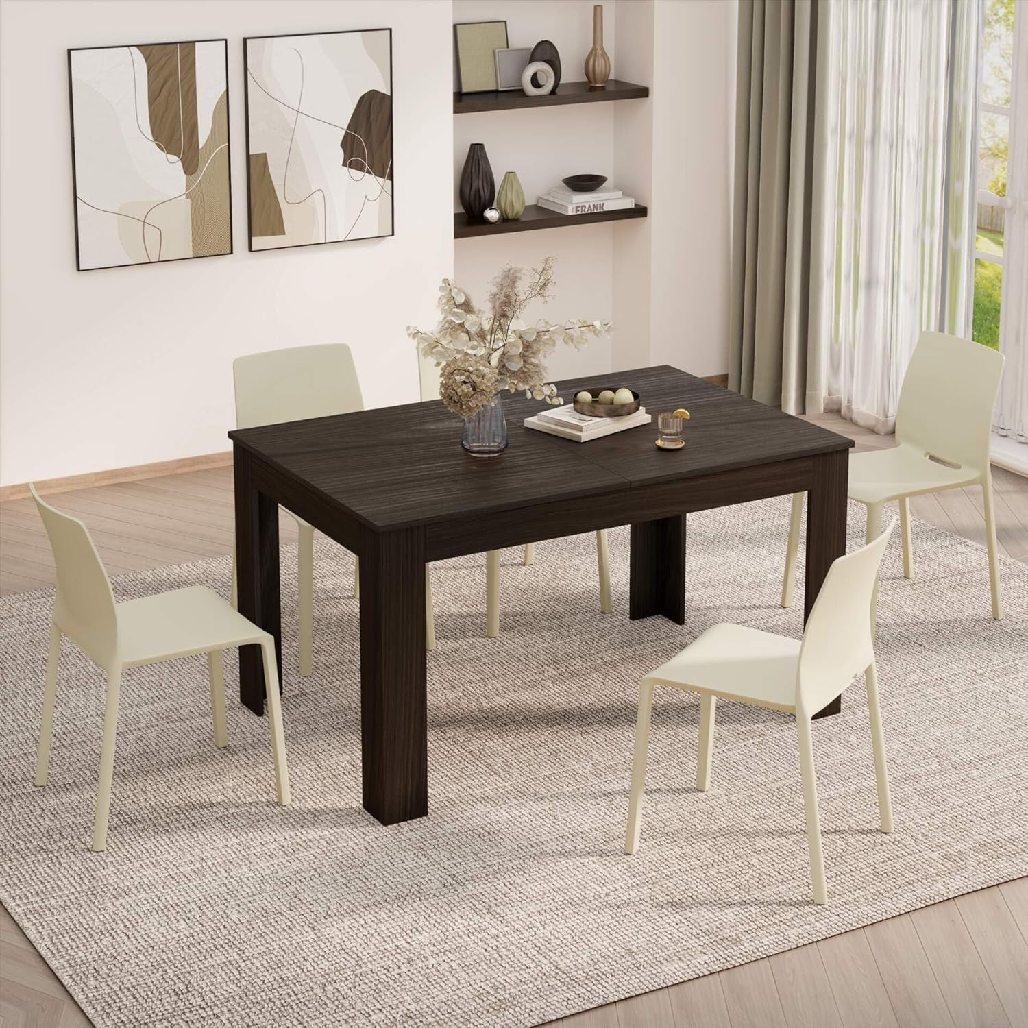 Extendable Dining Table 6-8 Seater Dark Walnut Space Saver Modern