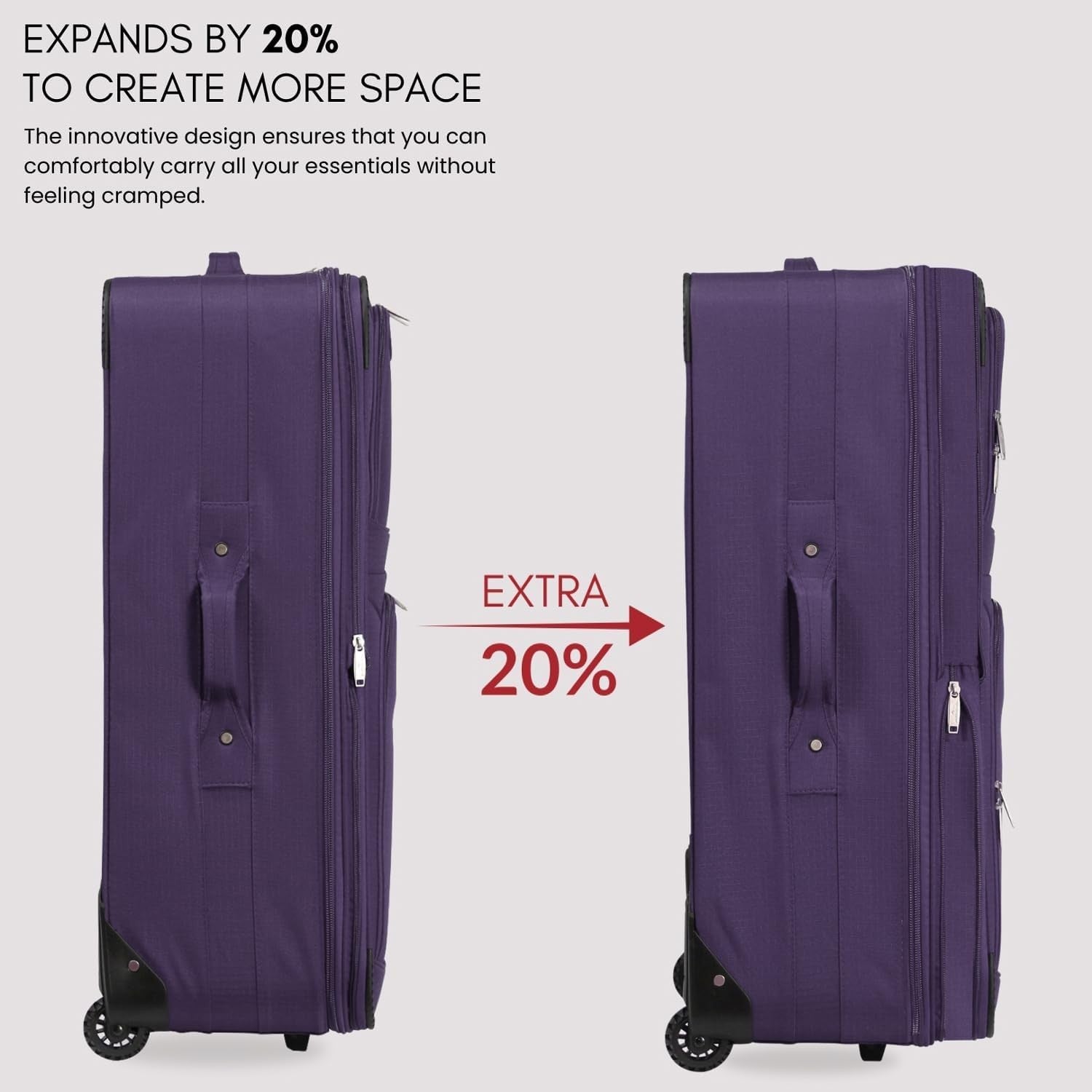 Extra Large 29” Soft Check In Suitcase Expandable Lightweight 2 Wheel 92L