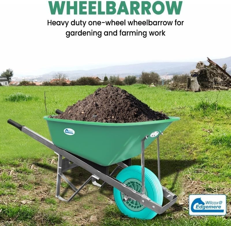 120L Garden Wheelbarrow – Green/Turquoise – PU Tubeless Tyre Heavy Duty Frame