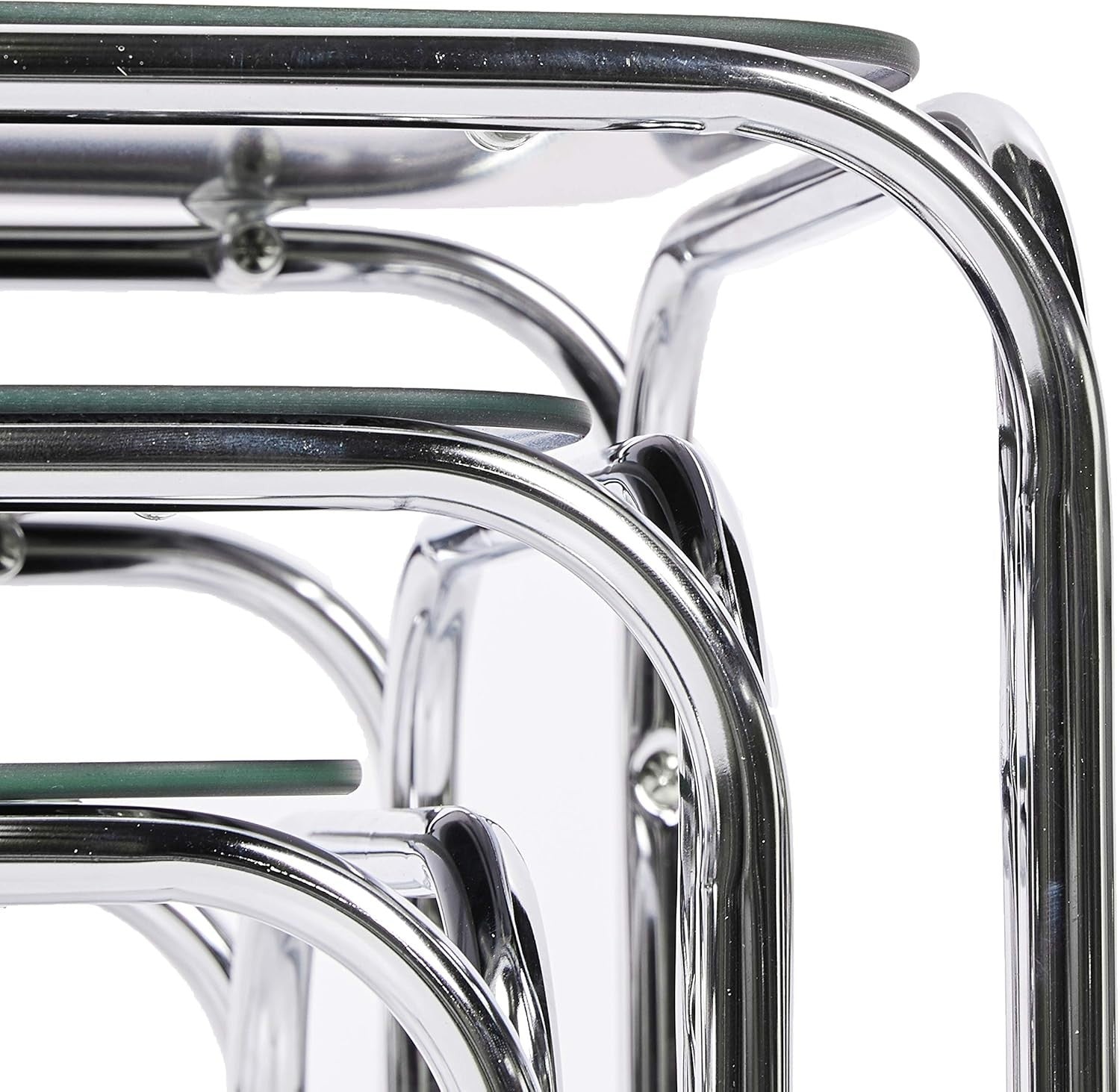 3pc Black Glass Nesting End Tables Set Modern Chrome Legs Living Room Furniture