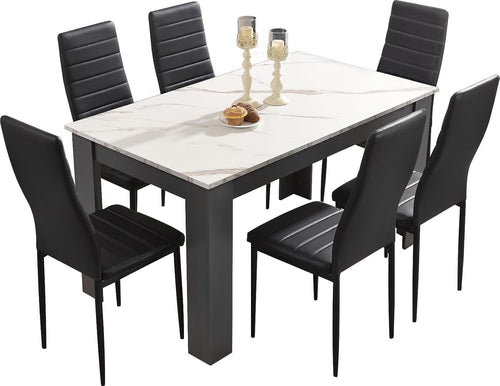 Modern 7-Piece Dining Set Marble Table & Chairs | Space-Saving, Easy Clean