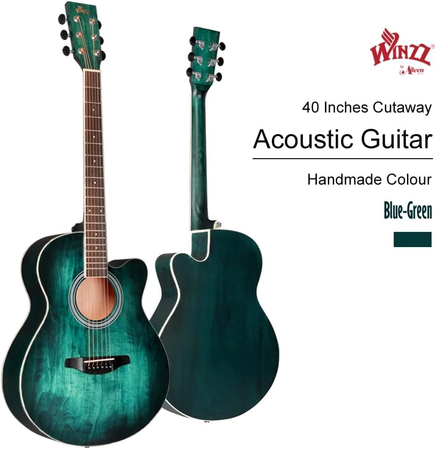 40" Acoustic Guitar Beginner Starter Kit Steel String Blue Green