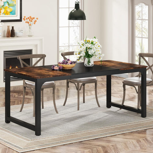 Industrial Dining Table for 6-8 – Metal Frame, Rustic Wood, 180cm