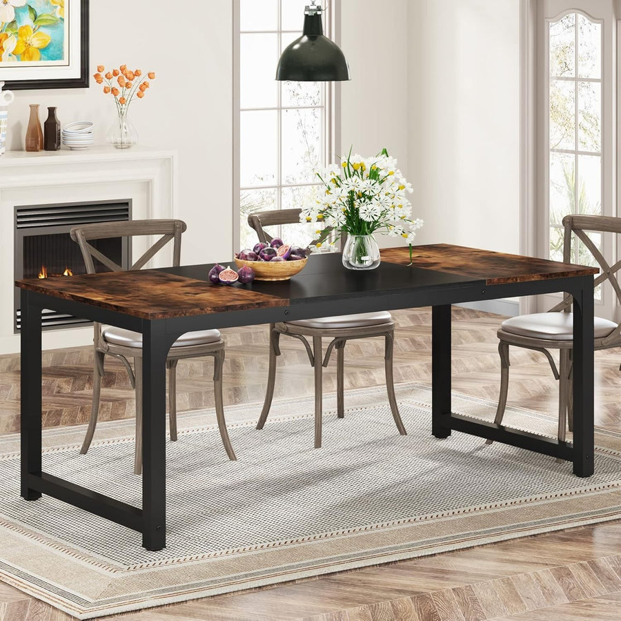 Industrial Dining Table for 6-8 – Metal Frame, Rustic Wood, 180cm