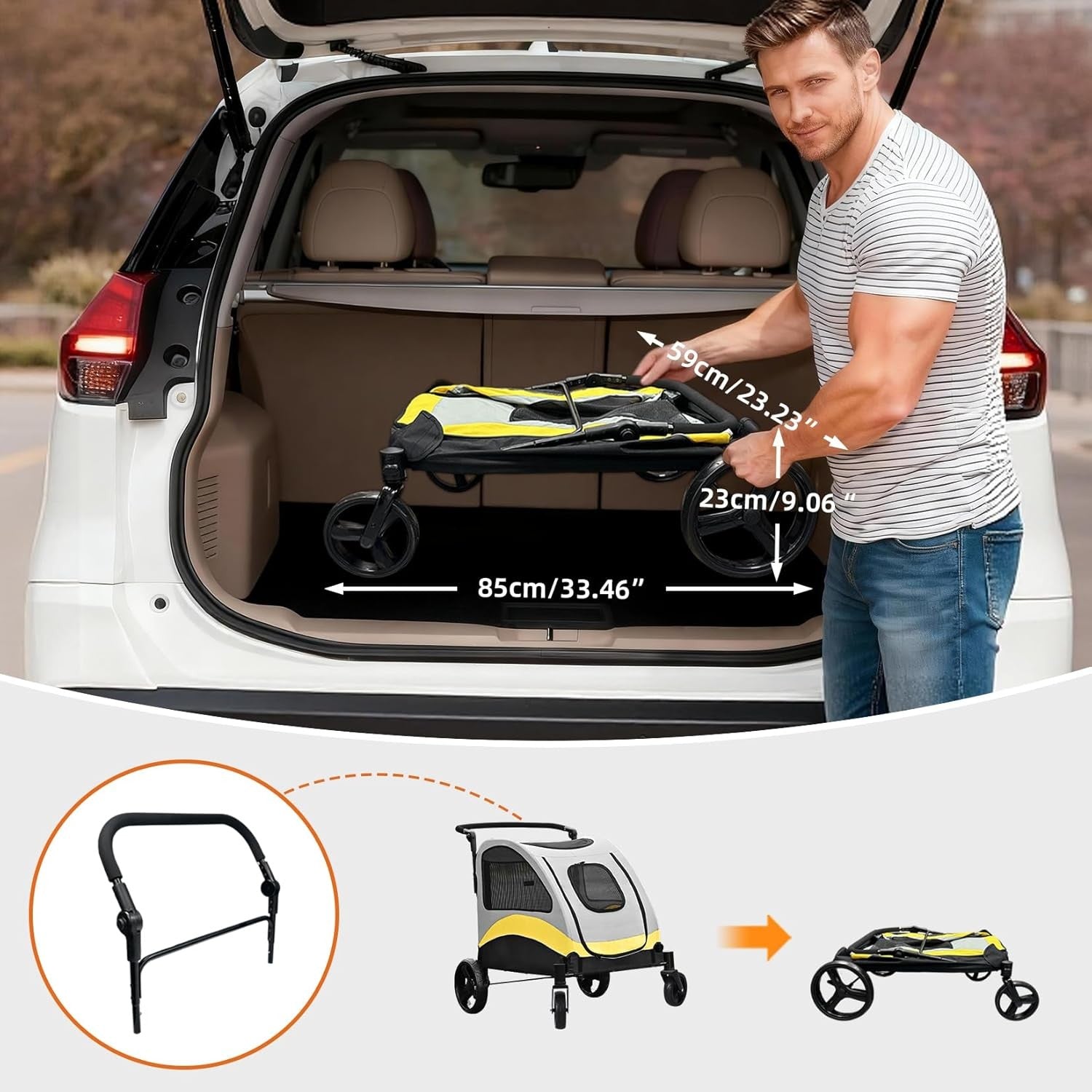 Heavy Duty Pet Stroller with Brakes Oversized Wheels Small Dogs Cats Yellow