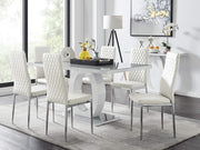 Glass Dining Table & 6 White Faux Leather Chairs – Modern High Gloss Set