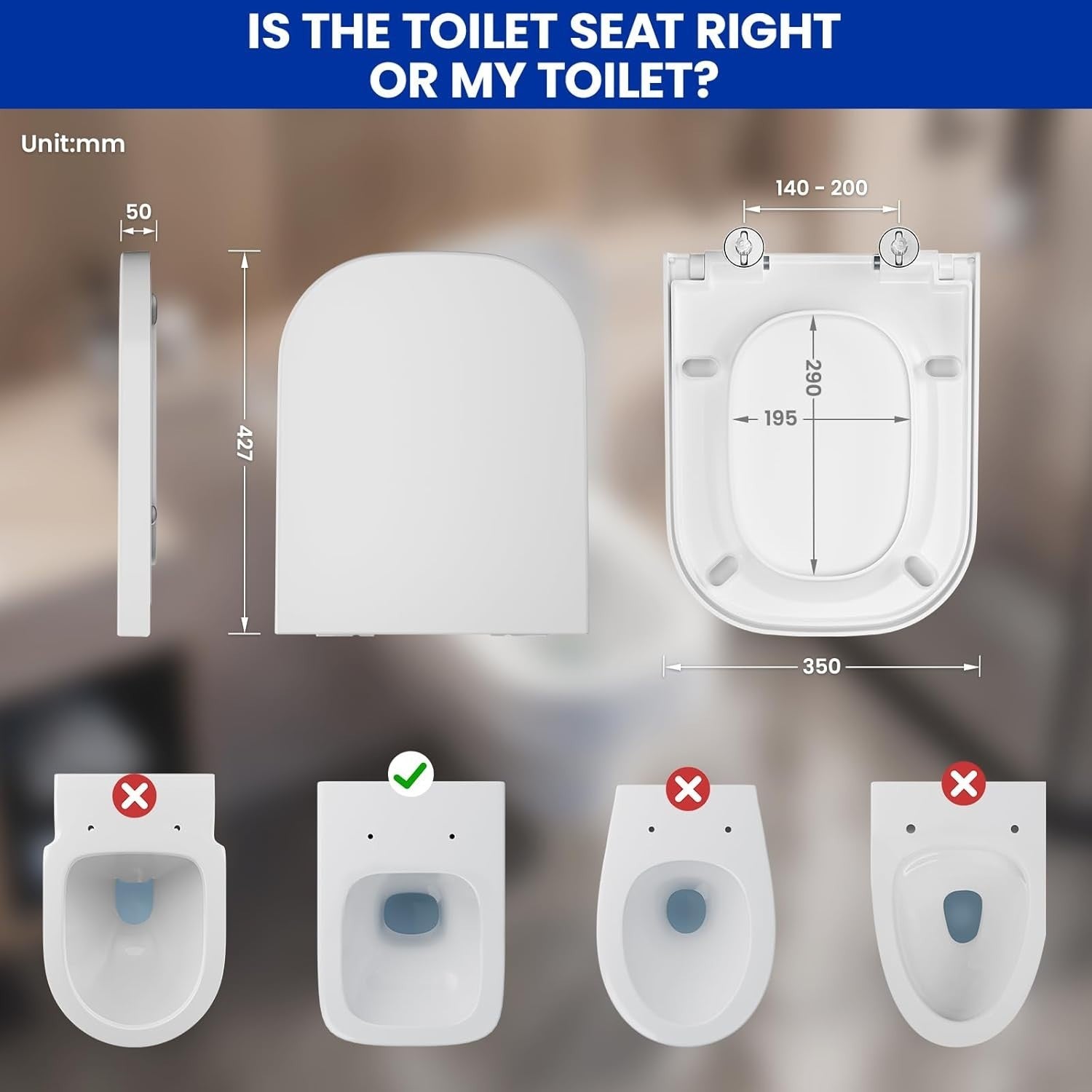 Luxury Square Soft Close Toilet Seat White Quick Release Heavy Duty 42.7x35cm