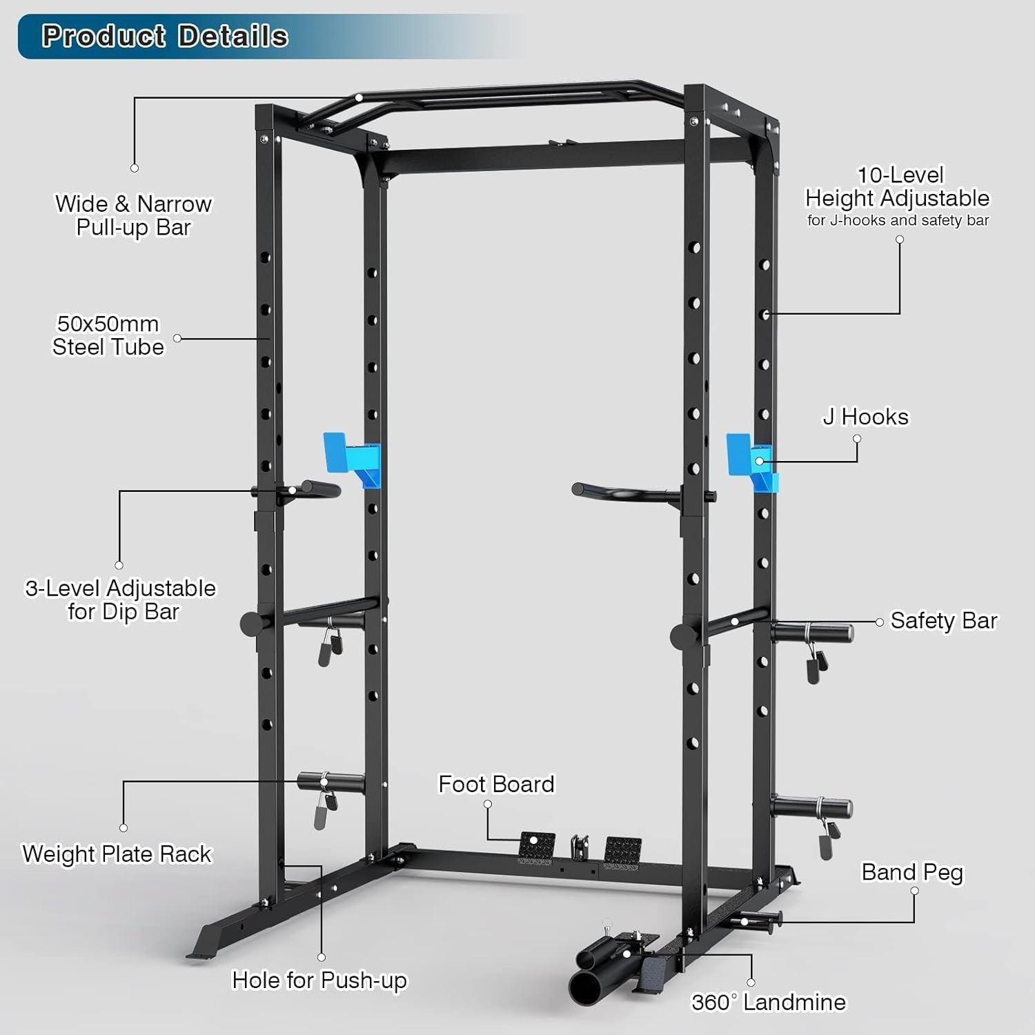 Heavy Duty Power Cage Squat Rack 1000lb Home Gym Carbon Steel Black