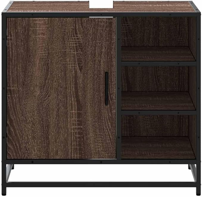 Brown Oak Bathroom Sink Cabinet 65x33x60cm Under Basin Storage Unit Shelves