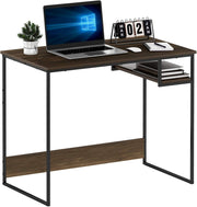 Modern Study Desk with Storage Shelf, Compact Walnut Computer Table 90x51x75cm