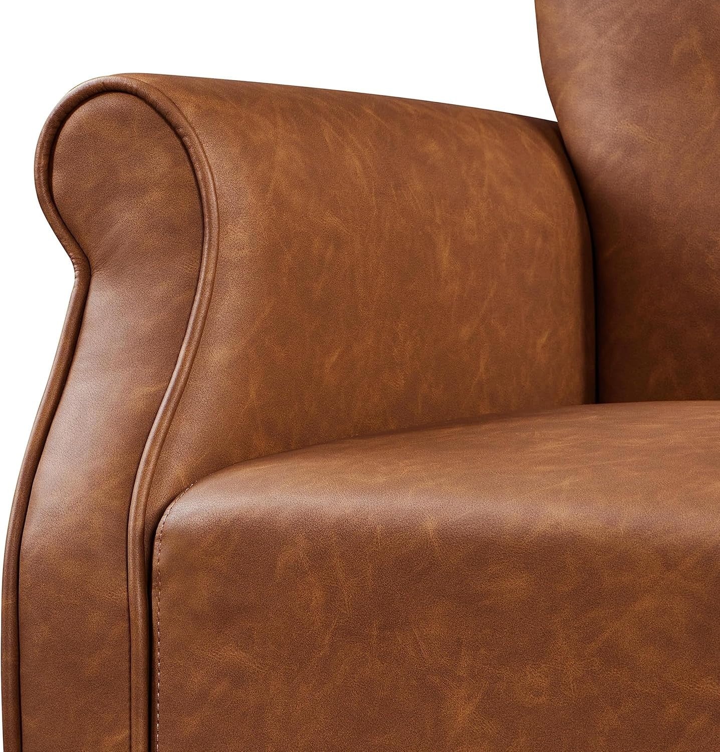 Retro Brown PU Leather Tub Chair Accent Armchair Padded Living Room Seat
