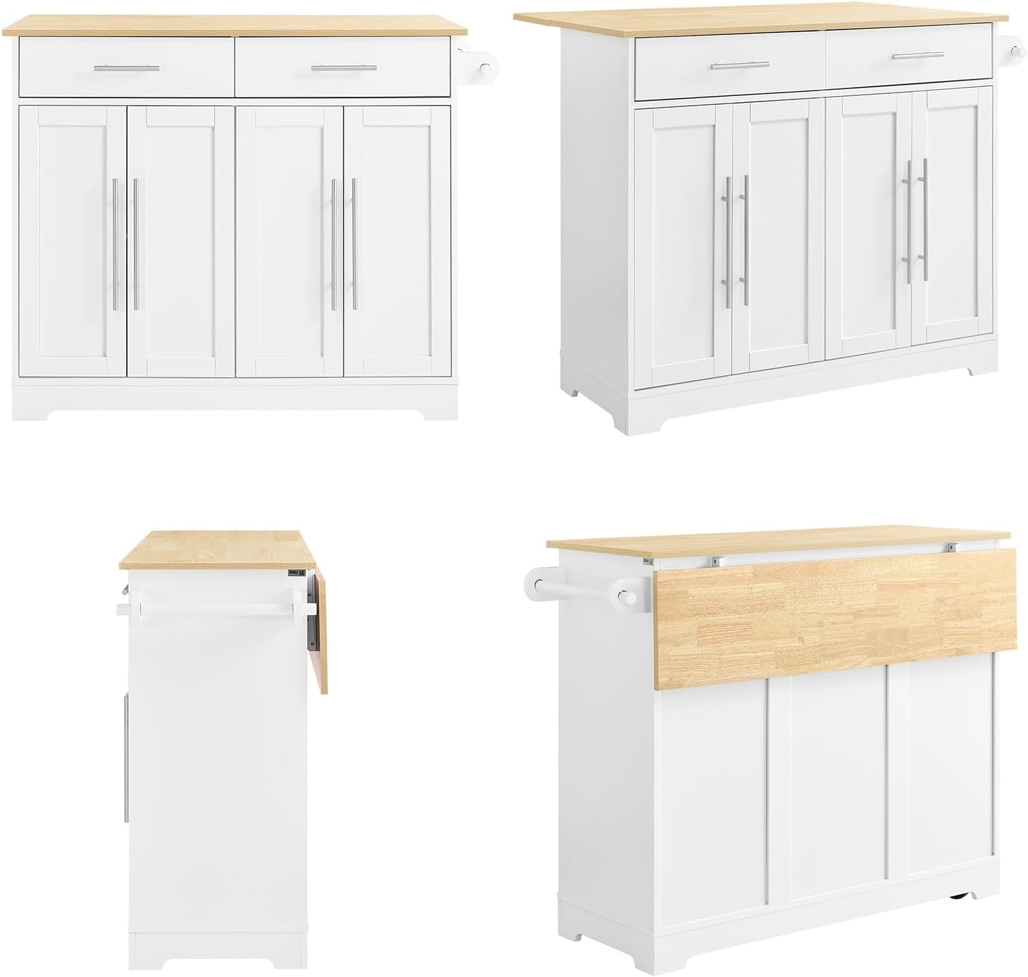 Rolling Kitchen Island Cart w Extendable Worktop Drawers Shelves