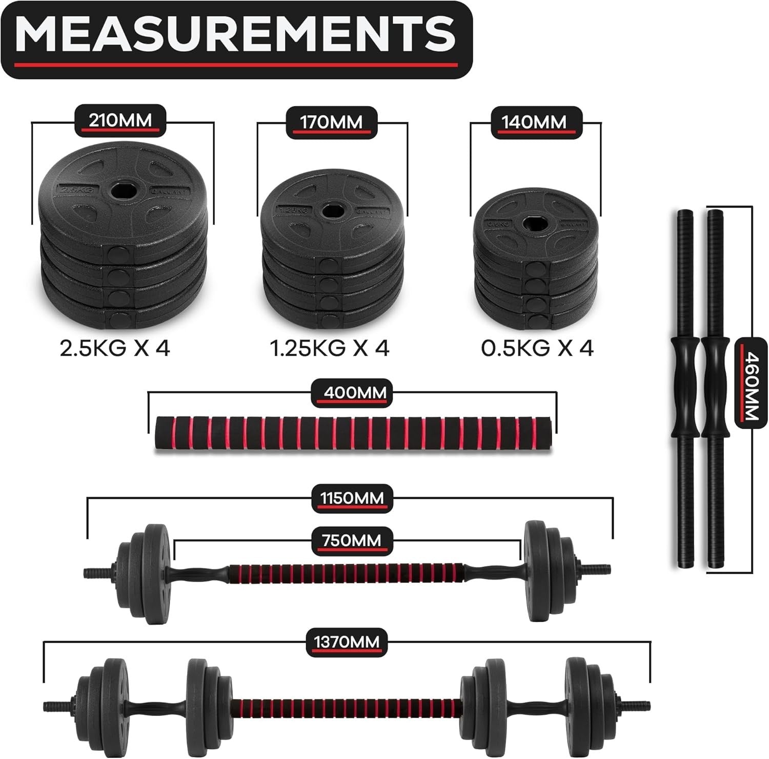 20kg Adjustable Dumbbell Barbell Set 2-in-1 Vinyl Weights Home Gym
