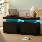 Modern Black LED Bedside Tables Set of 2 with RGB Lights & Drawers