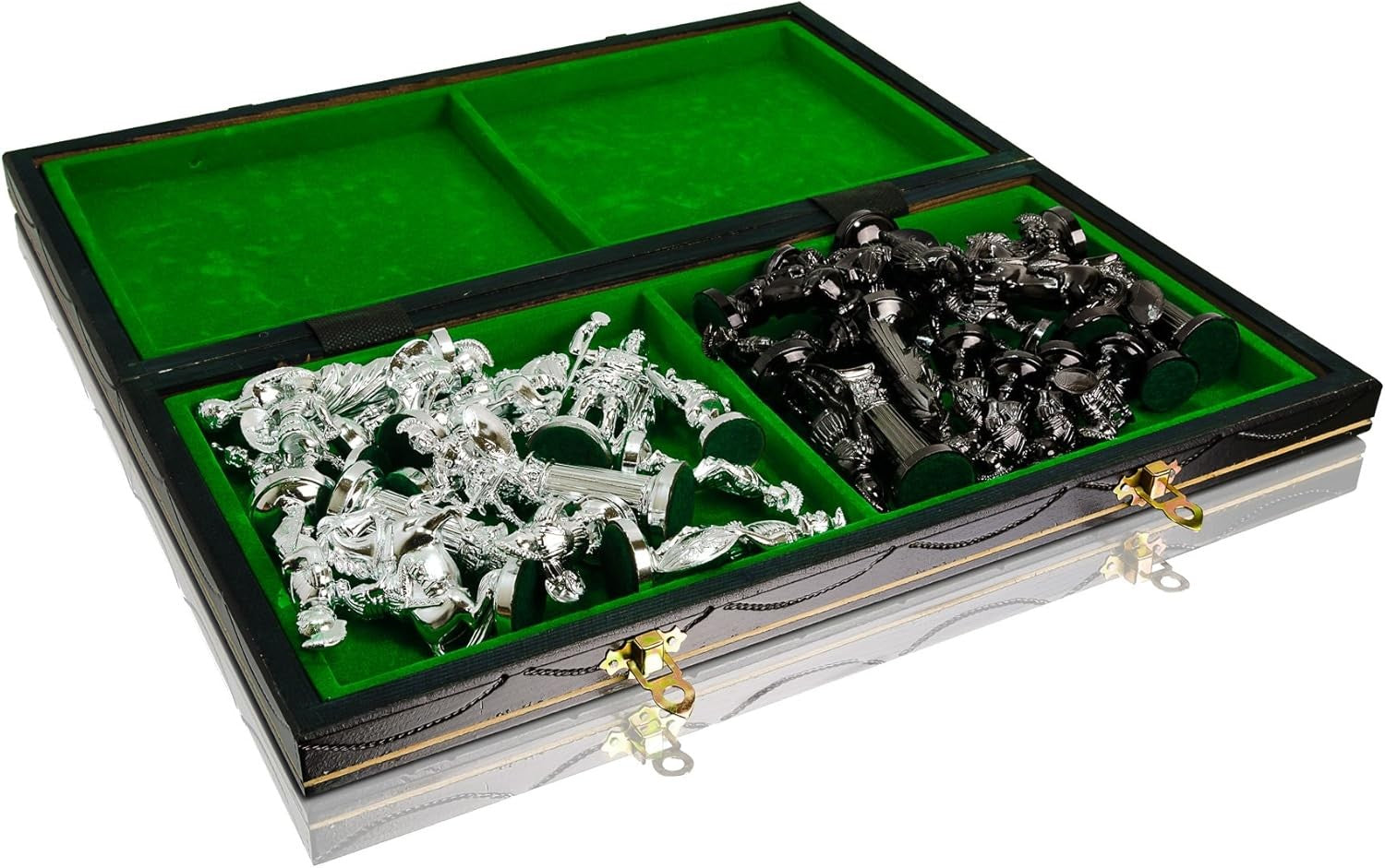 16" Luxury Spartan Silver Chess Set Weighted Chrome Pieces & Inlaid Board