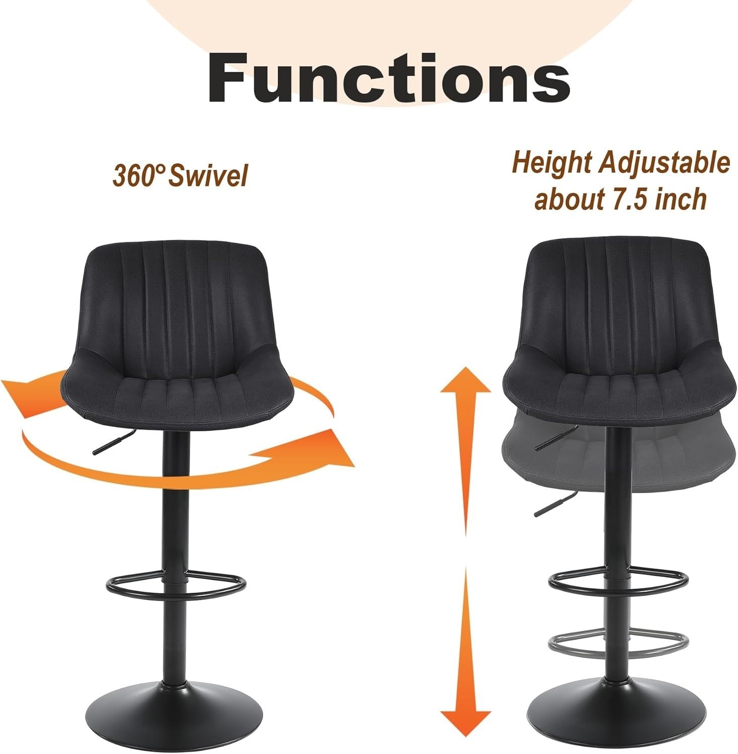 Black Adjustable Swivel Bar Stool PU Leather Modern Counter Chair