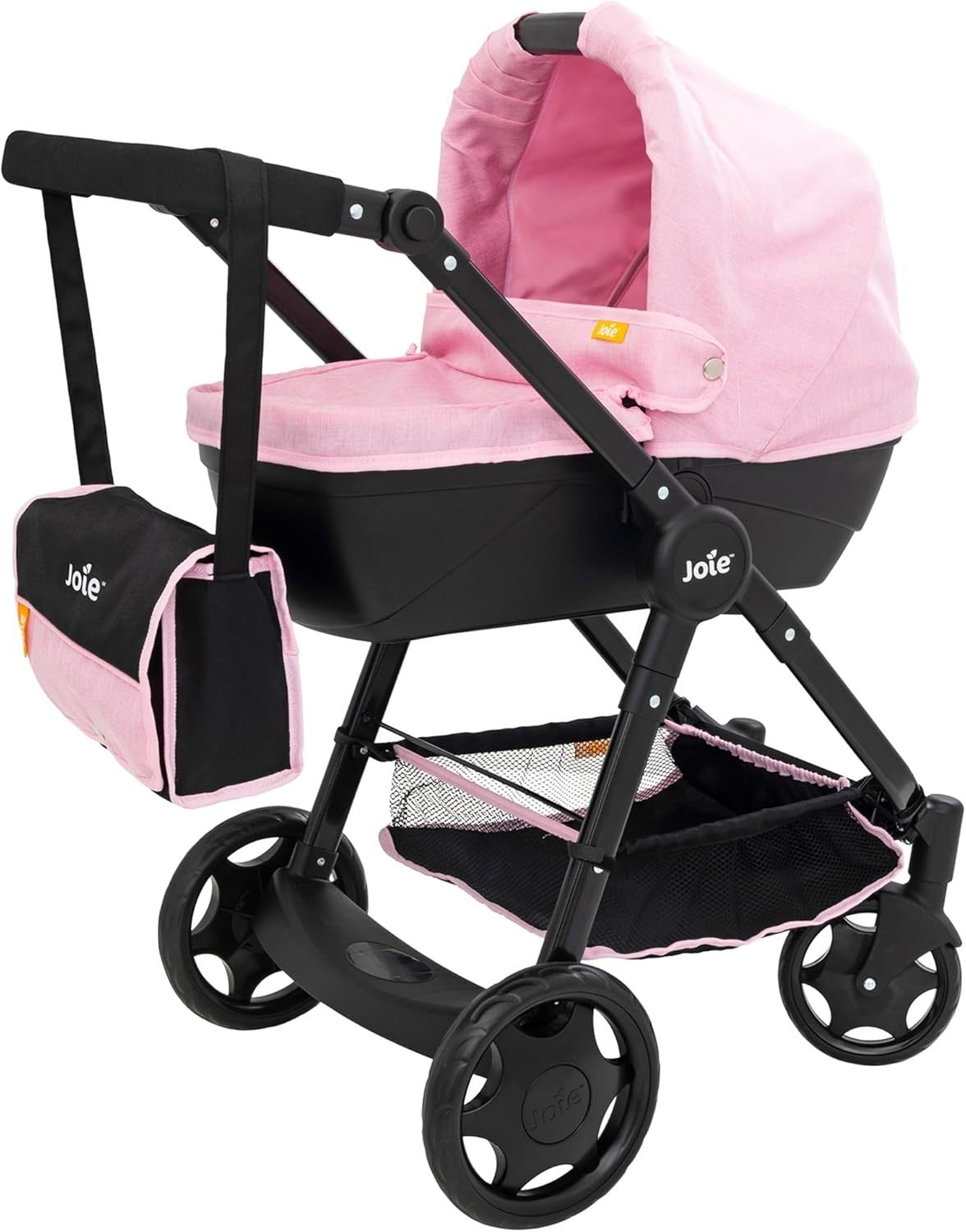 Dolls Pram with Detachable Carrycot, Adjustable Handle, Storage, 3+