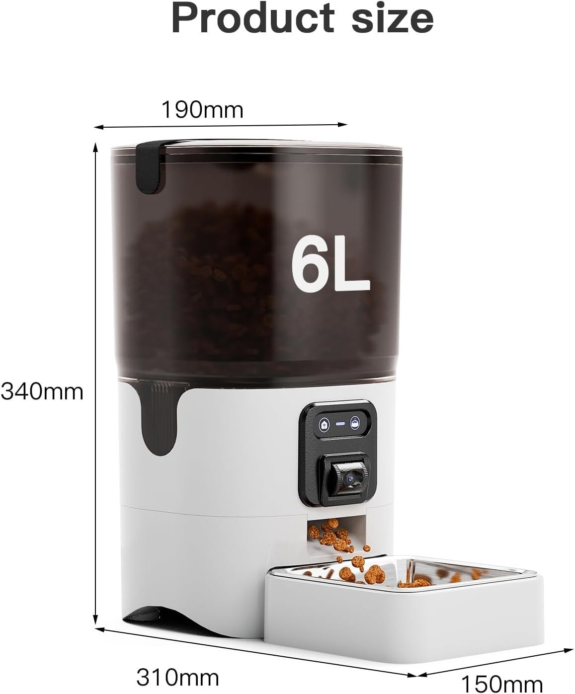 Automatic Cat Feeder Camera WiFi App Control 1080P HD 6L Food Dispenser