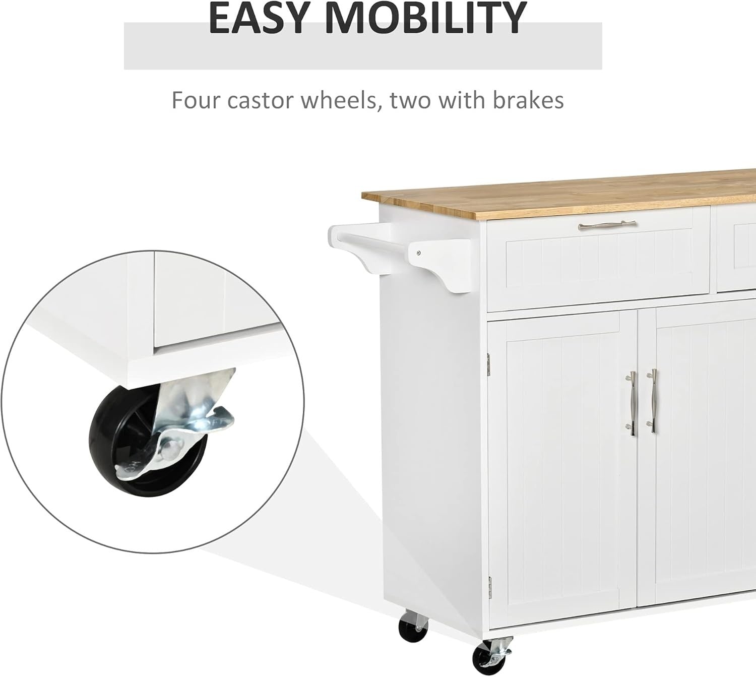 Kitchen Island Trolley Rolling Storage Cart Drawers Cabinets Wooden Top