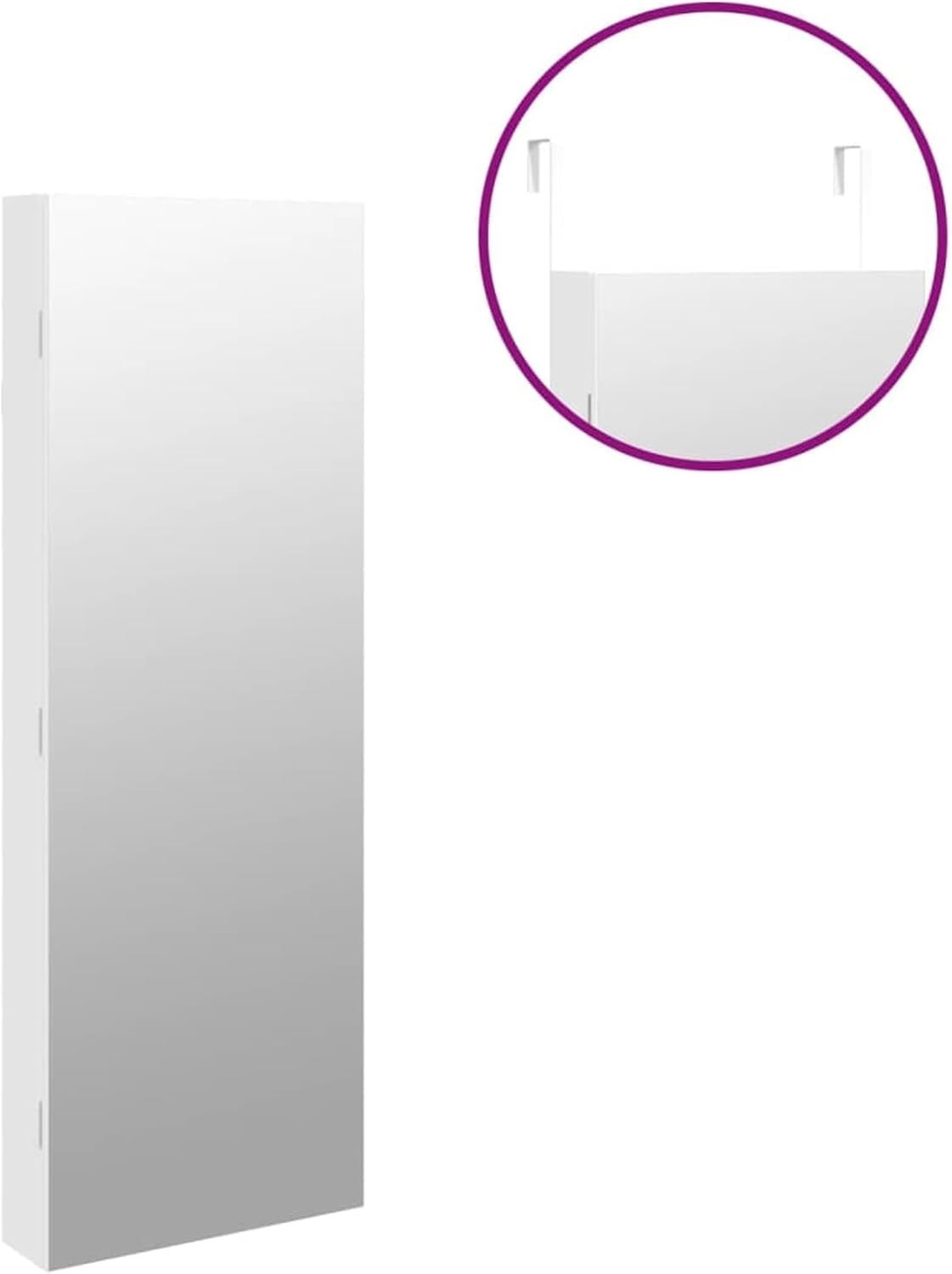 LED Mirror Jewelry Cabinet Wall Mounted Lockable Organizer Storage White