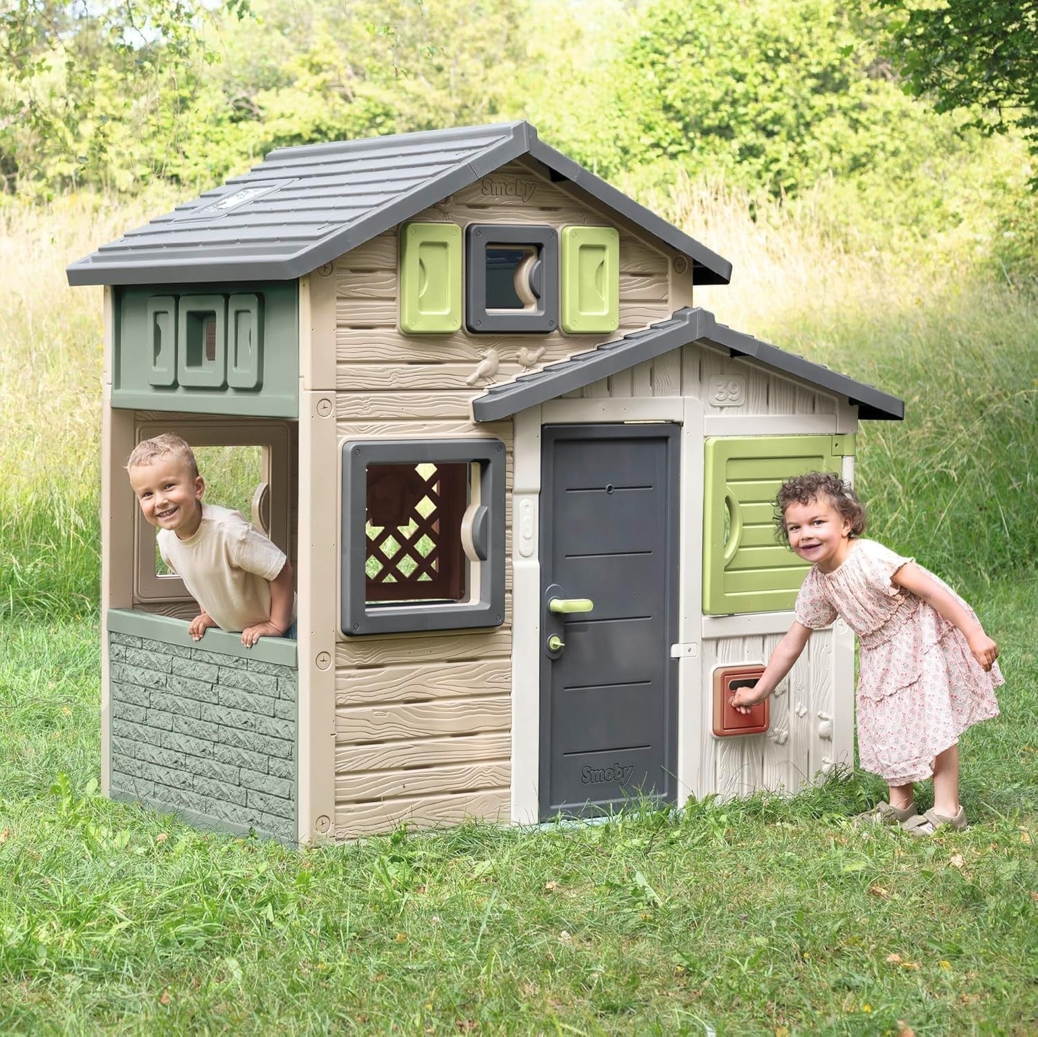 Large Kids Outdoor Playhouse Garden House w Table Windows Doors