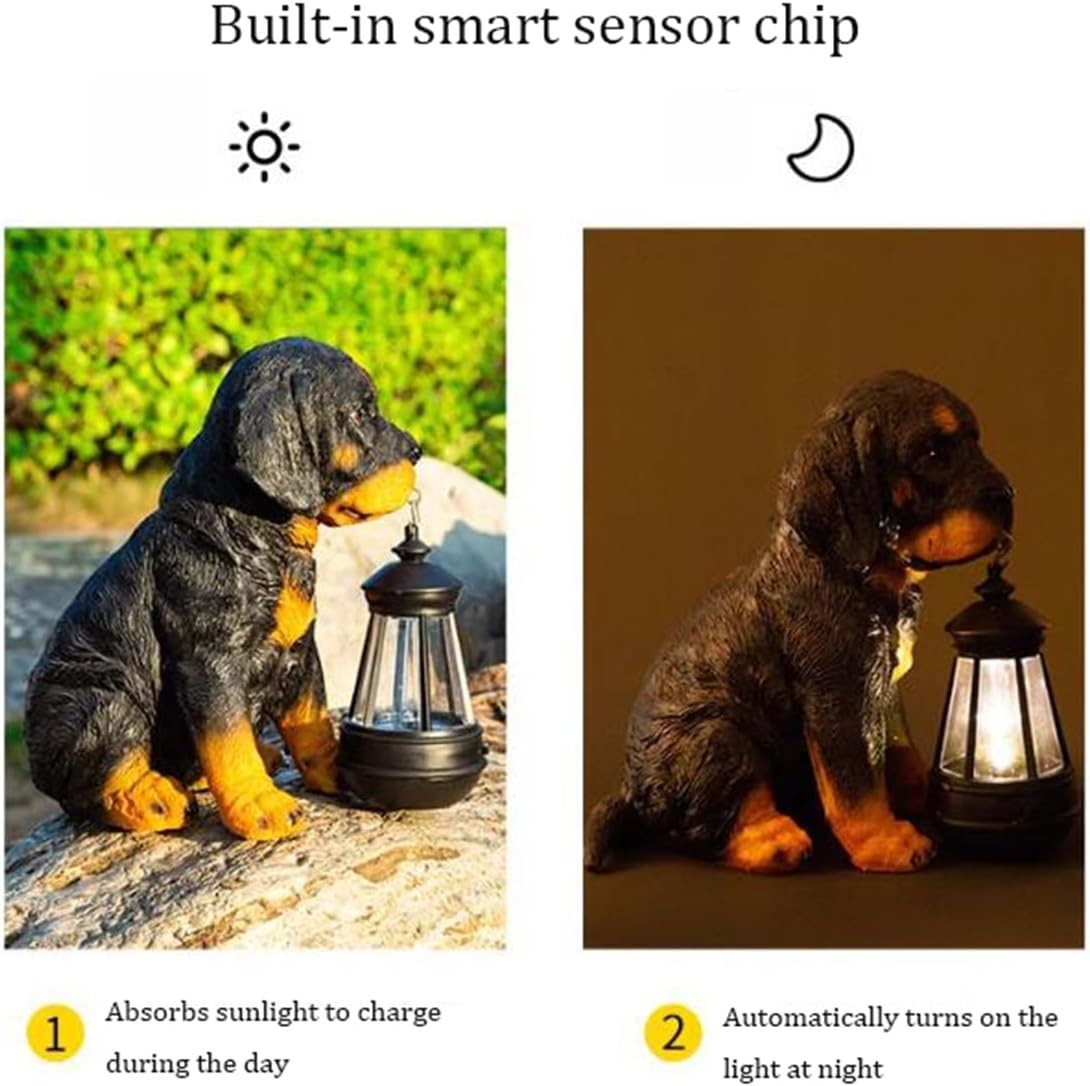 Solar Powered Garden Lantern Statue, Realistic Dog Figurine with LED Lights