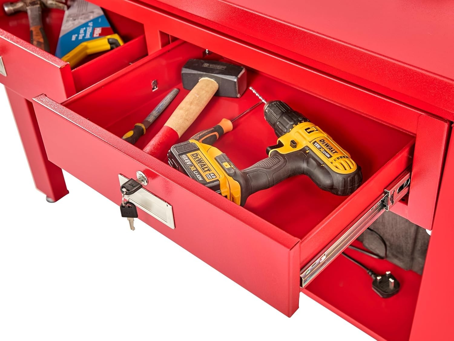 Heavy Duty Steel Workbench with Lockable Drawers Shelf Adjustable Feet 1500mm