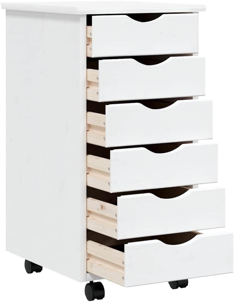 Solid Wood Rolling File Cabinet 6 Drawer Mobile Office Storage