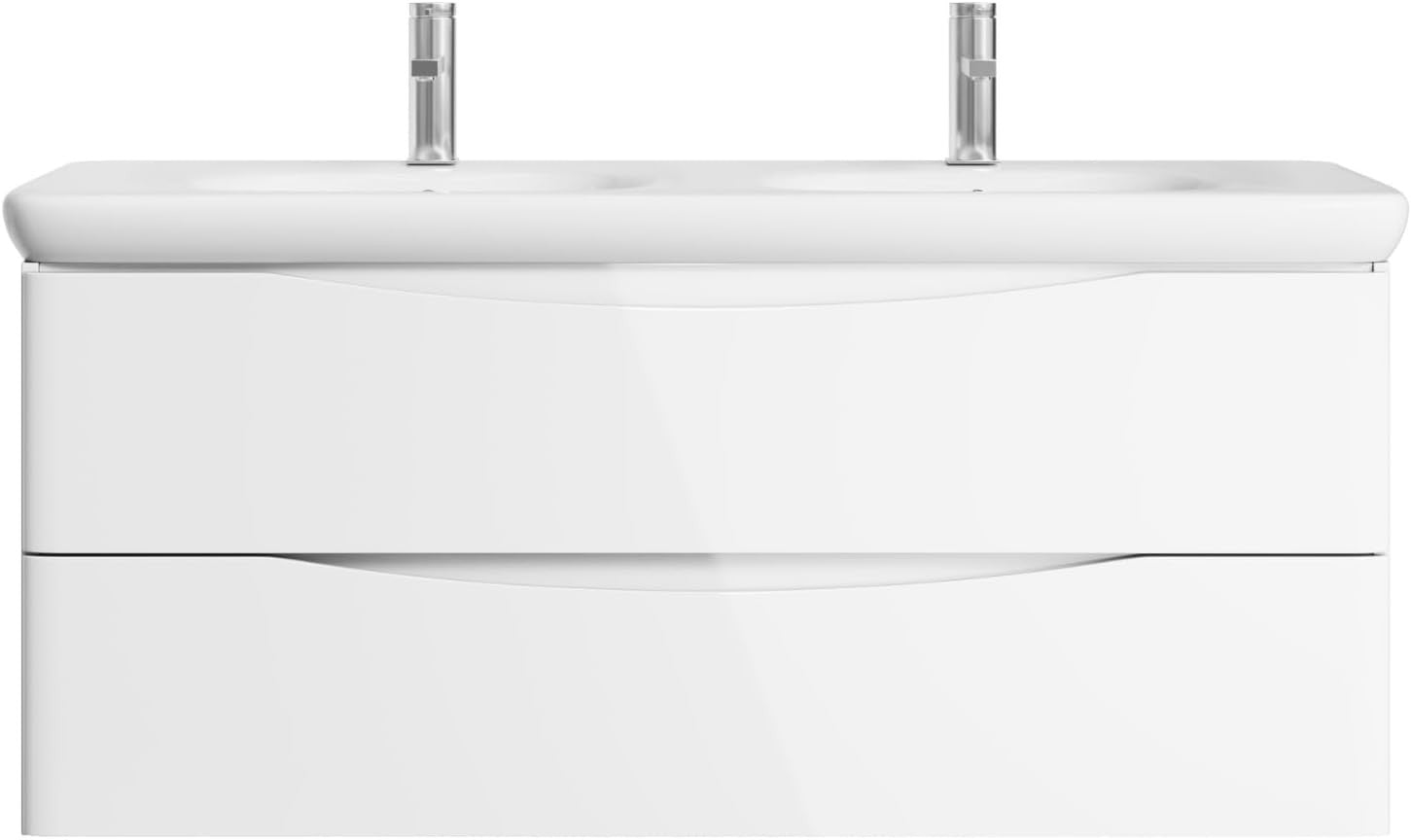 1200mm Double Basin Wall Hung Vanity Unit White Gloss Modern Bathroom Storage