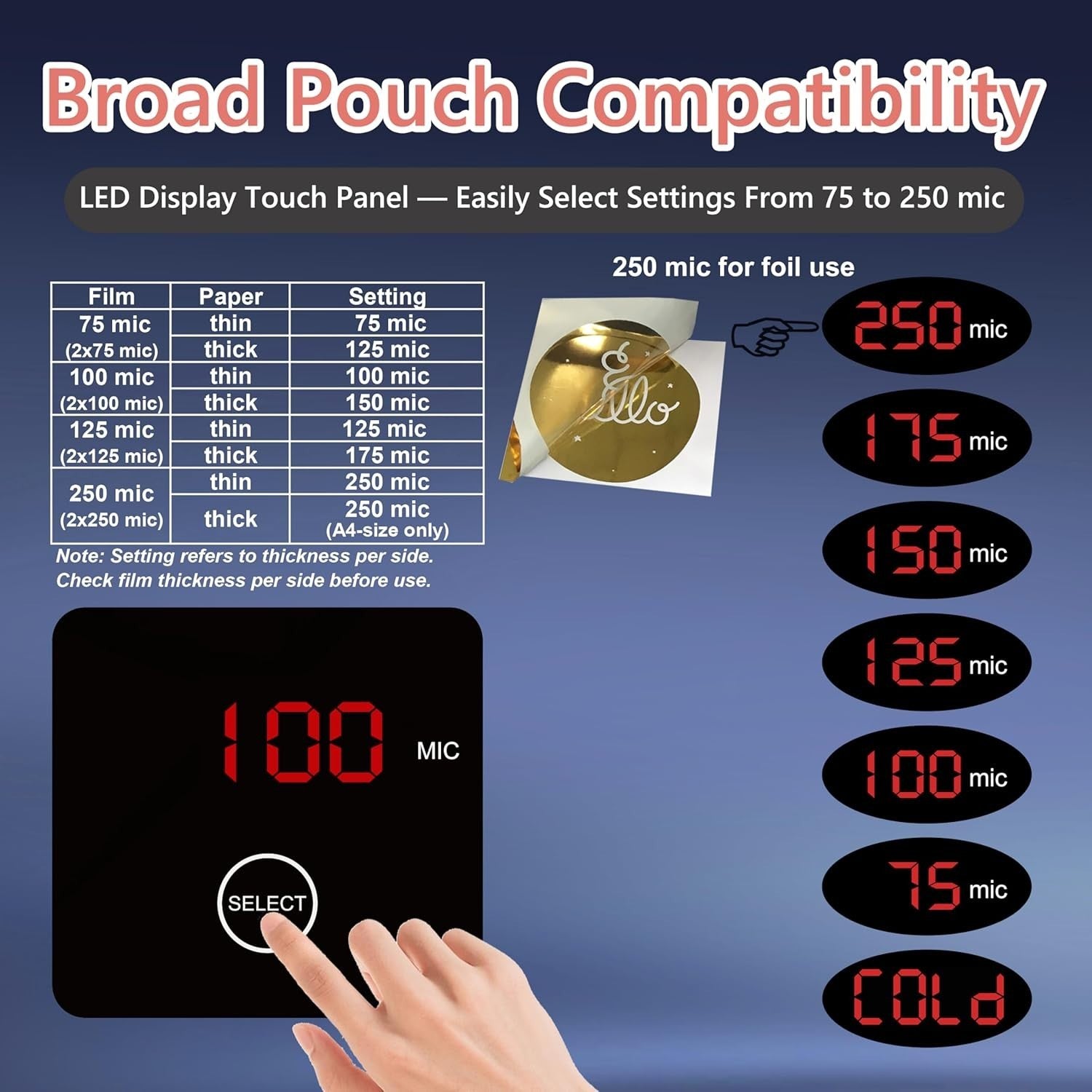 A3 Laminator & Foil Applicator 4 Roller Fast Warm Up 75–250 Mic Touch LED