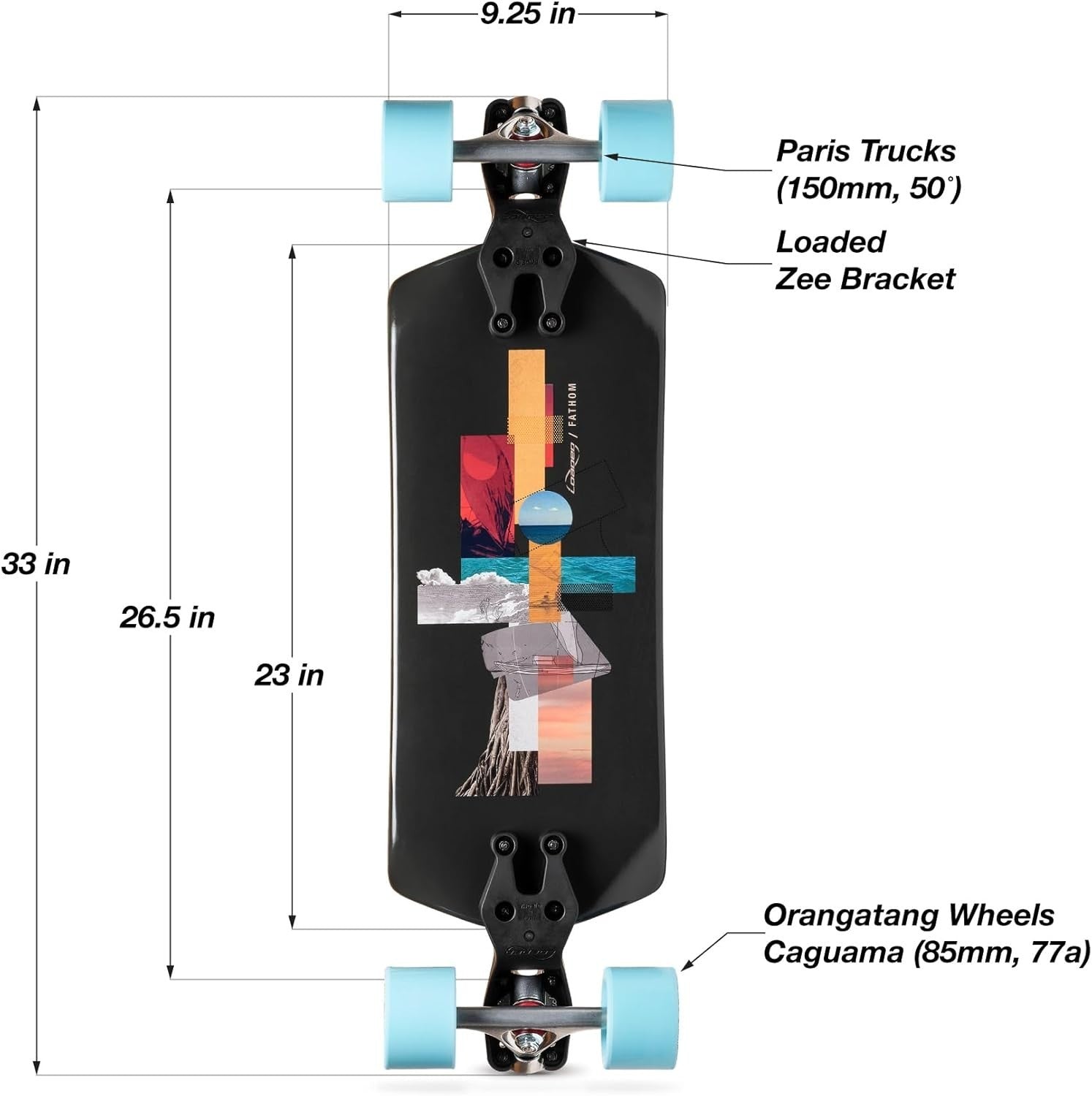 Drop-Through Longboard 9.25" Maple Deck Orange/Blue 85mm Wheels