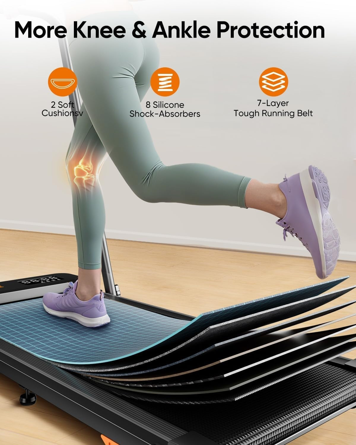 Foldable Home Treadmill 2-in-1 Walking Running Pad 10% Incline LED App Remote