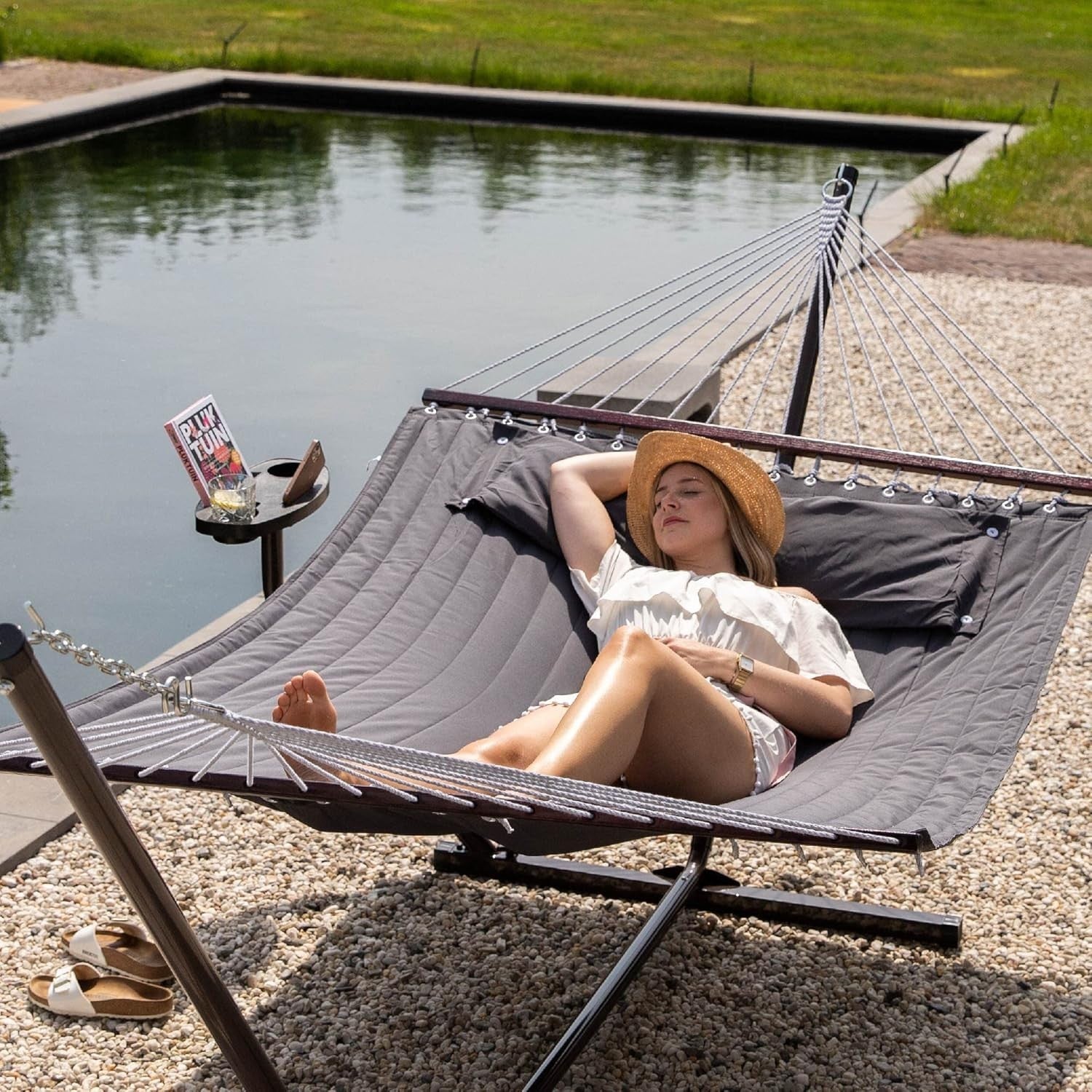 2 Person Hammock with Stand & Side Table – 200kg Capacity Indoor Outdoor