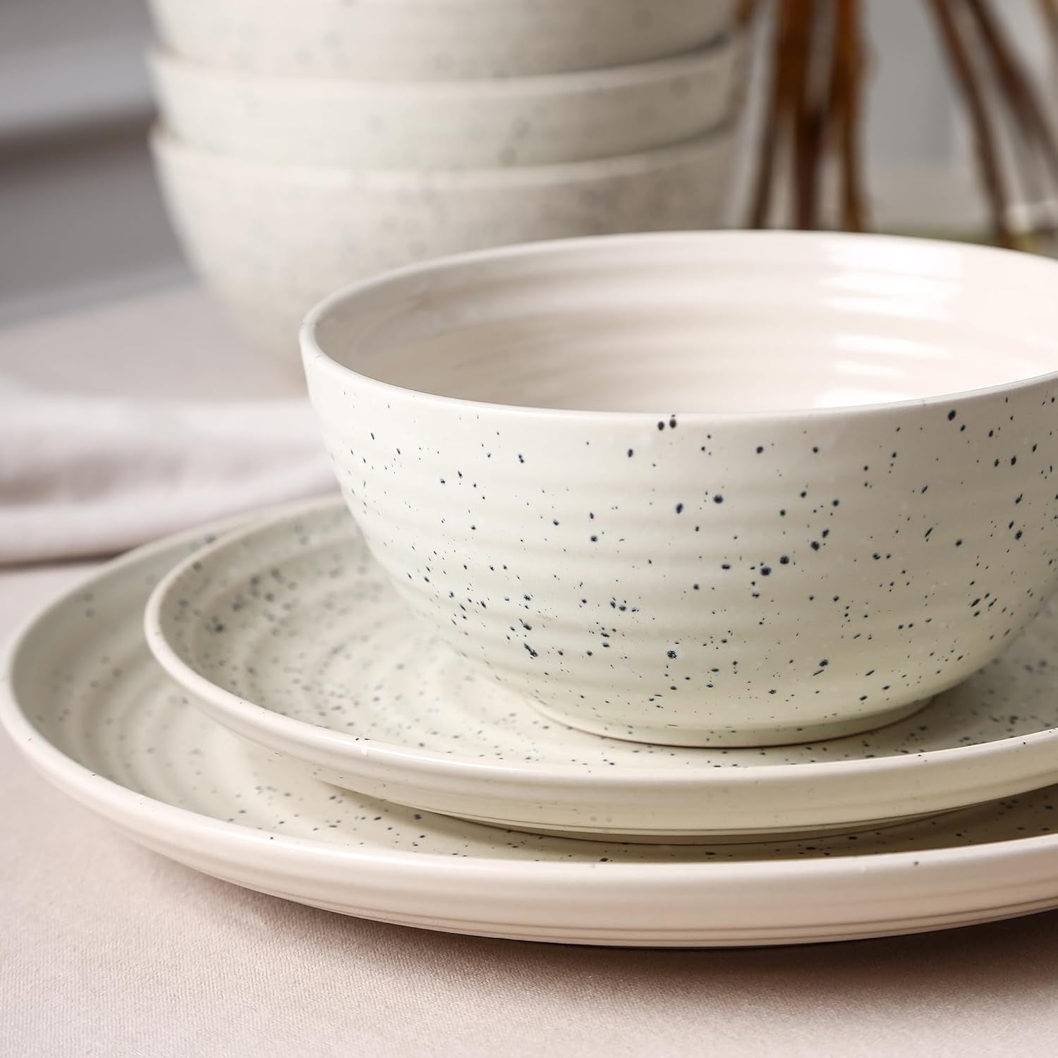 4pc Stoneware Cereal Bowls White Scratch Resistant Microwave Dishwasher Safe