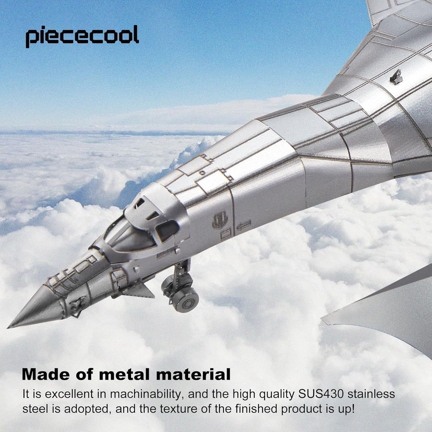 3D Metal B-1 Bomber Puzzle Model Kit - Stainless Steel, DIY, 84 Pieces