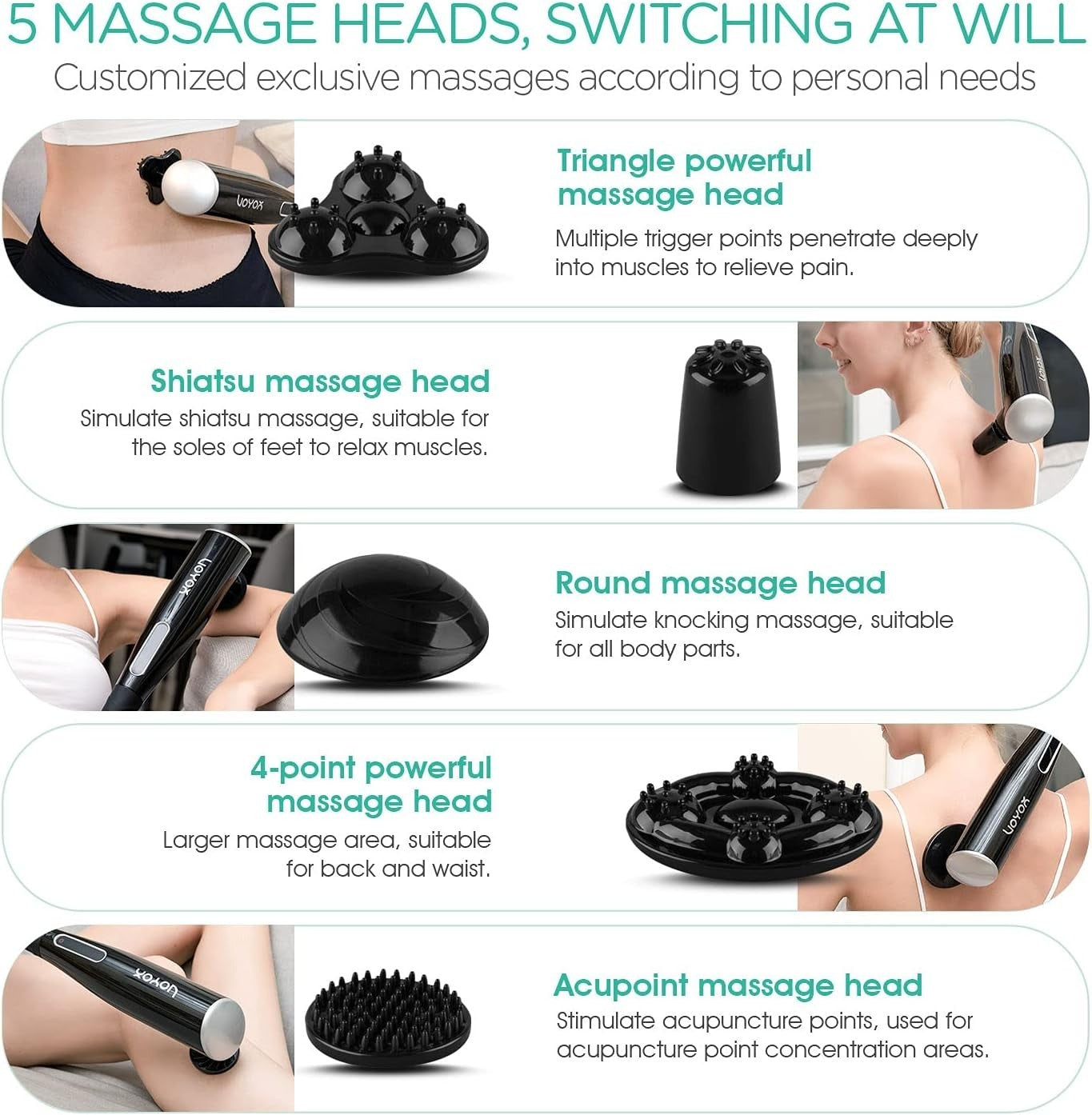Electric Percussion Massager Long Handle Deep Tissue Neck Back Pain Relief