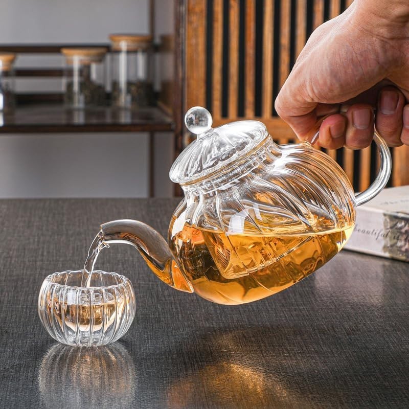Pumpkin Glass Teapot 600ml with Infuser Stovetop Safe Loose Leaf Tea