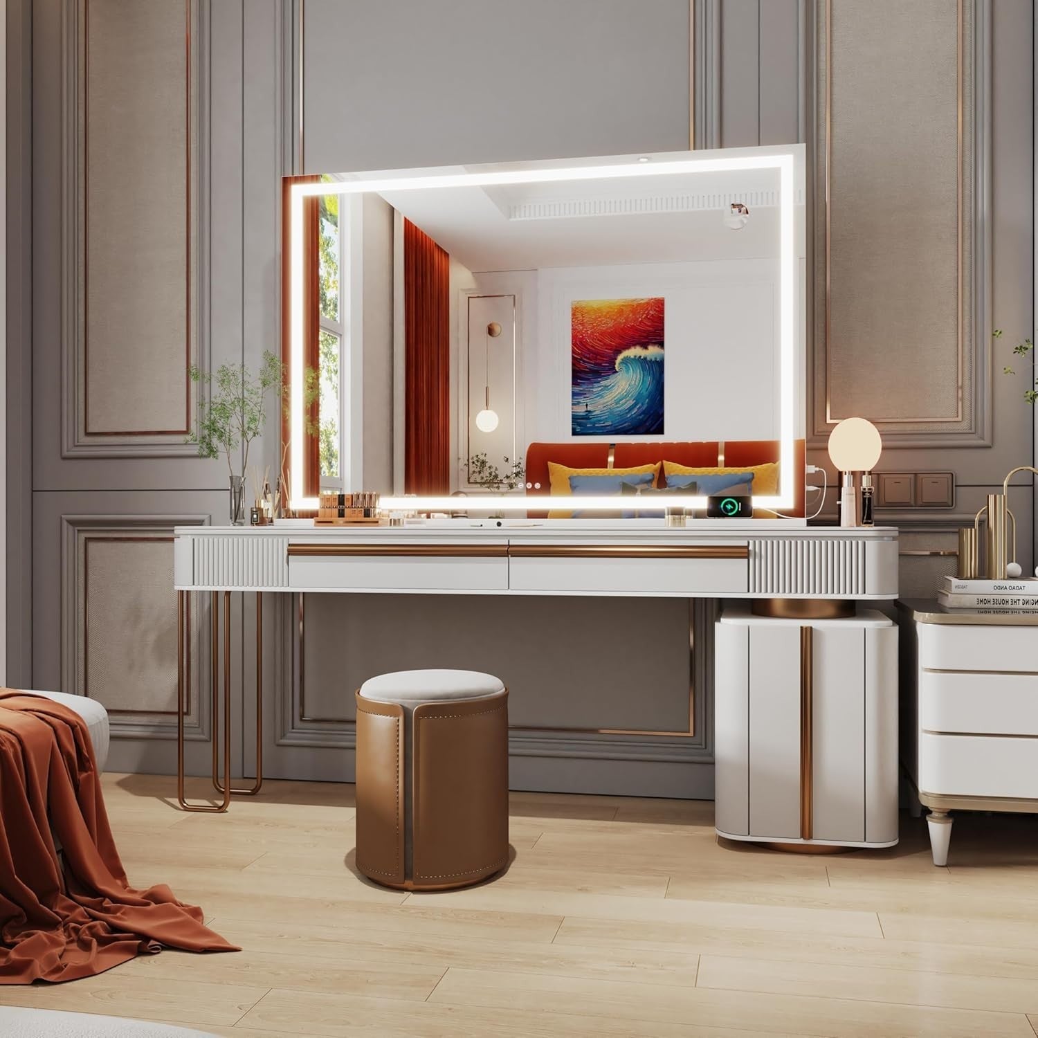 LED Vanity Mirror 105x75cm Wall/Table Mount | 3 Light Modes, Touch Control