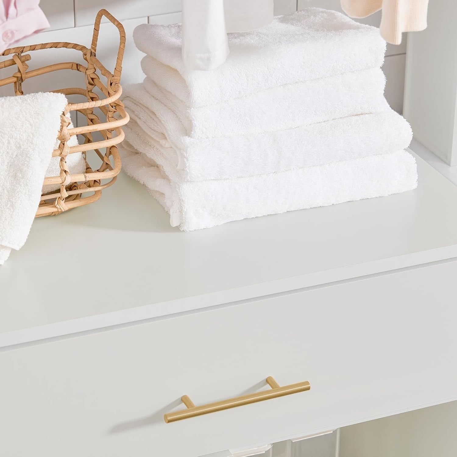 Bathroom Laundry Cabinet with Pull Out Basket Drawer Shelves White Storage