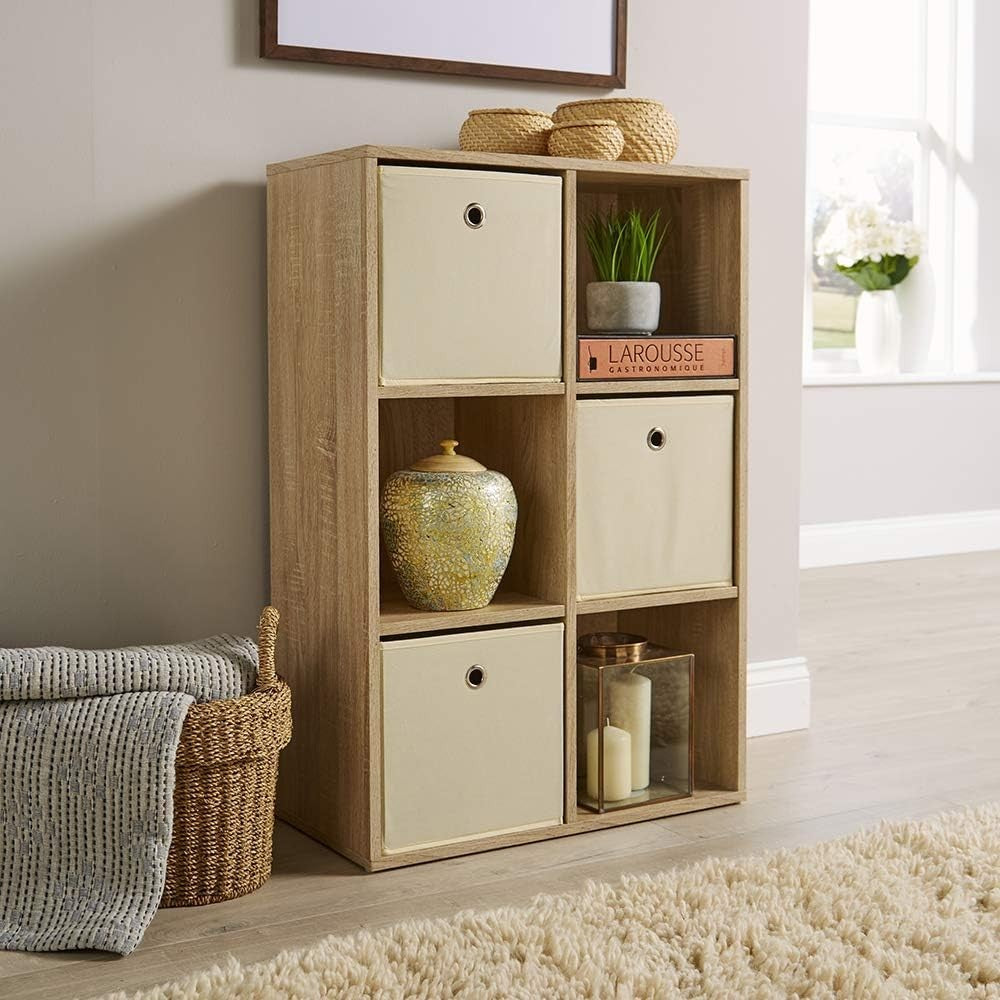 6 Cube Storage Shelf Oak Wooden Bookcase Display Unit 90cm