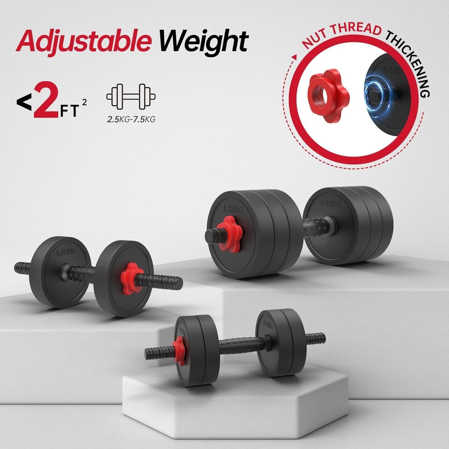 4-in-1 Adjustable Dumbbell Set 10kg Home Gym Barbell Kettlebell Kit