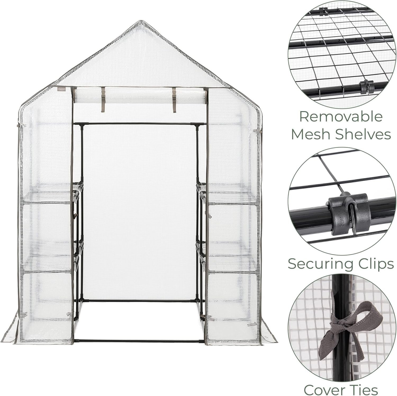 Walk-In Greenhouse with 8 Shelves | Heavy-Duty Steel Frame & PE Cover