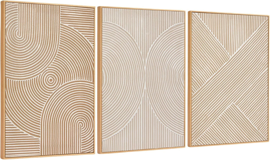 Neutral 3D Textured Wall Art Set of 3 Framed 16x24 Geometric