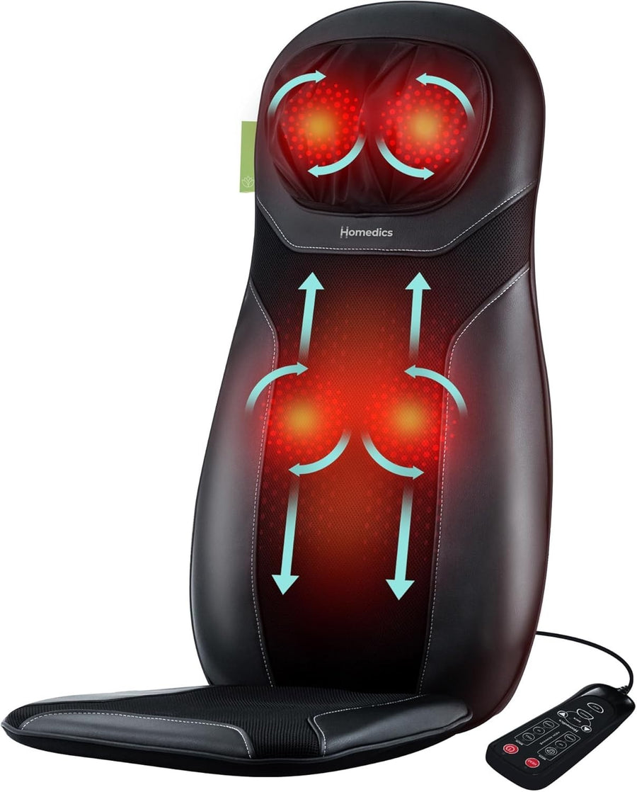 Shiatsu Massage Chair Pad Heat Neck Back Shoulder Massager 3 Intensity Home