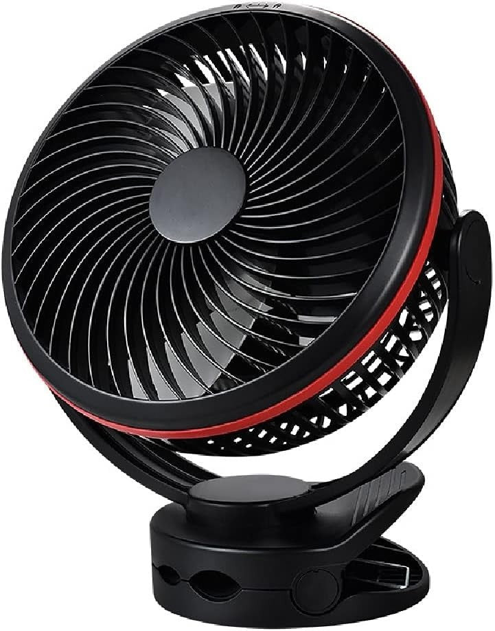 8 inch Portable Desk Fan Clip-On 4-Speed USB Rechargeable 360° Rotation Black